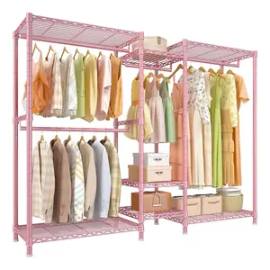 Raybee Garment Rack 4H 725 LBS Clothing Rack Adjustable Racks for Hanging Clothes Metal Wire Garment Racks Portable Closet Wardrobe 77" H x 70.5" W x 13.8" D