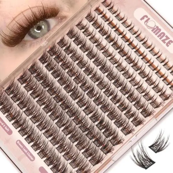 Brown Lash Clusters Manga Natural Eyelash Extensions Anime Wispy Eyelash Clusters Dark Brown Individual Lashes Spiky Lashes Cluster Eyelashes C-Curly Brown Lash Extension DIY at Home (144Pcs, 8-16MM)