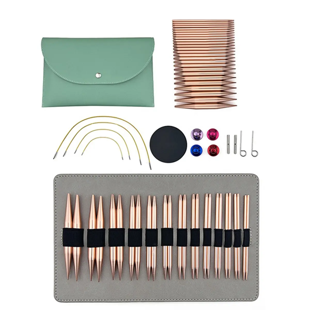 Aluminum Circular Knitting Needles Set for Friends & Mothers - 13-Pair Interchangeable, 3mm-10mm US Sizes, Smooth Finish, 1 Leather Pouch, 2 Couplers