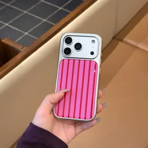 INS Plated Stripe Aesthetic Case | Full Coverage Protection Big Window + 2-Tone | Couple Style (Fits iPhone 17 16 15 Pro Max)