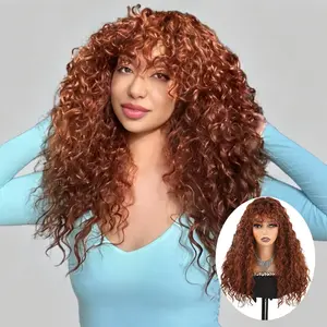 Auvzy Hair 20 Inch Shaggy Haircuts Natural Highlight Curly Wigs with Bangs Crafted Premium Fiber Realistic Look with True Scalp With Summervibes