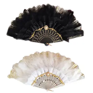 Lolita Feather Fan Hand Held Ladies Burlesque Fancy Dress Costume 20s Flapper for Costume Halloween Dancing Party Tea Party
