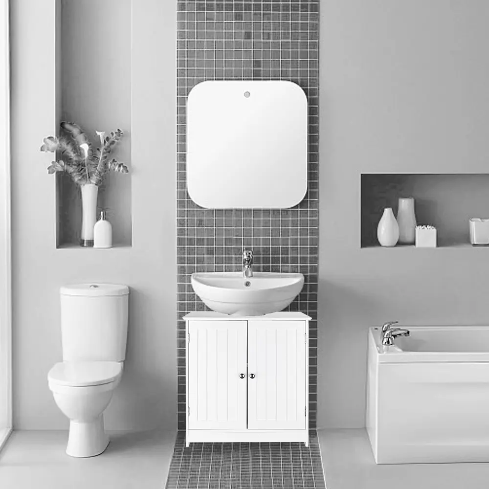 Modern Storage Cabinet - White Traditional Bathroom Sink Cabinet, 60x29x60 cm Slatted Doors, 24.25 Lbs / 11 Kg, Waterproof, Sturdy, Durable, Moisture-Resistant, Effective to Save Space Indoor Organizational Furniture Cupboard