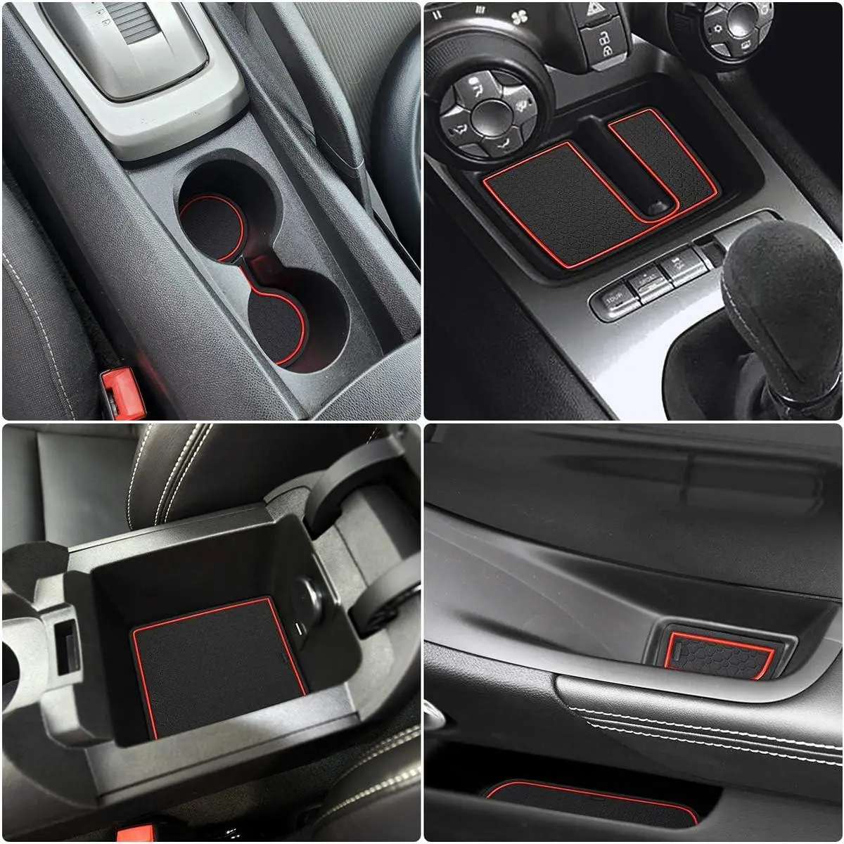 Auovo 8-Pieces Premium Custom Anti-Dust Mats - 8pcs Raised Edge Spill Containment Mats with Adhesive, Perfect Fit for Chevy Camaro 2010-2015 Z28/1LT/1SS, 2 Center Console Liners, Car Cup Holder Inserts, Door Pocket Liners (Red), 2 Car Cup Holder Inserts,