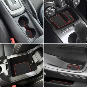 Auovo 8 pcs/bag anti-dust mats for Chevy Camaro accessories 2010 2011 2012 2013 2014 2015 car cup holder inserts, center console liner, door pocket liner Mat Premium custom interior (red)