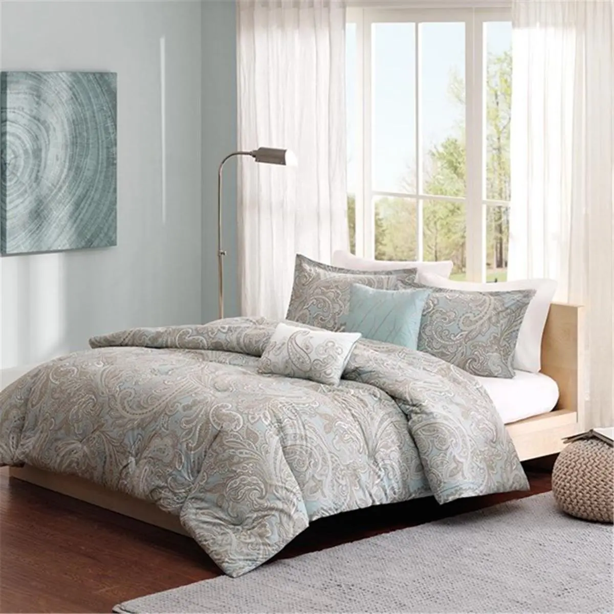 Madison Park MPP10-001 5-Piece Paisley Print Bedding Set - Ronan Blue Cotton Comforter with Organic Look, Restful Oasis for Full/Queen Bedding Sets Collections