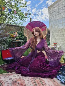 Lace Top with Ruffle Sleeve, Handmade Summer Blouse, Bohemian Flare Bell Sleeve Wrap Top, Witchy Fashion, 90s, Beach Festival  Crop Top