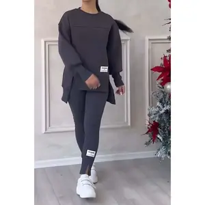 Chic Autumn & Winter Women's Black 2-Piece Set: Irregular Long Sleeve Letter Print Sweatshirt & Stylish Leggings owner girl