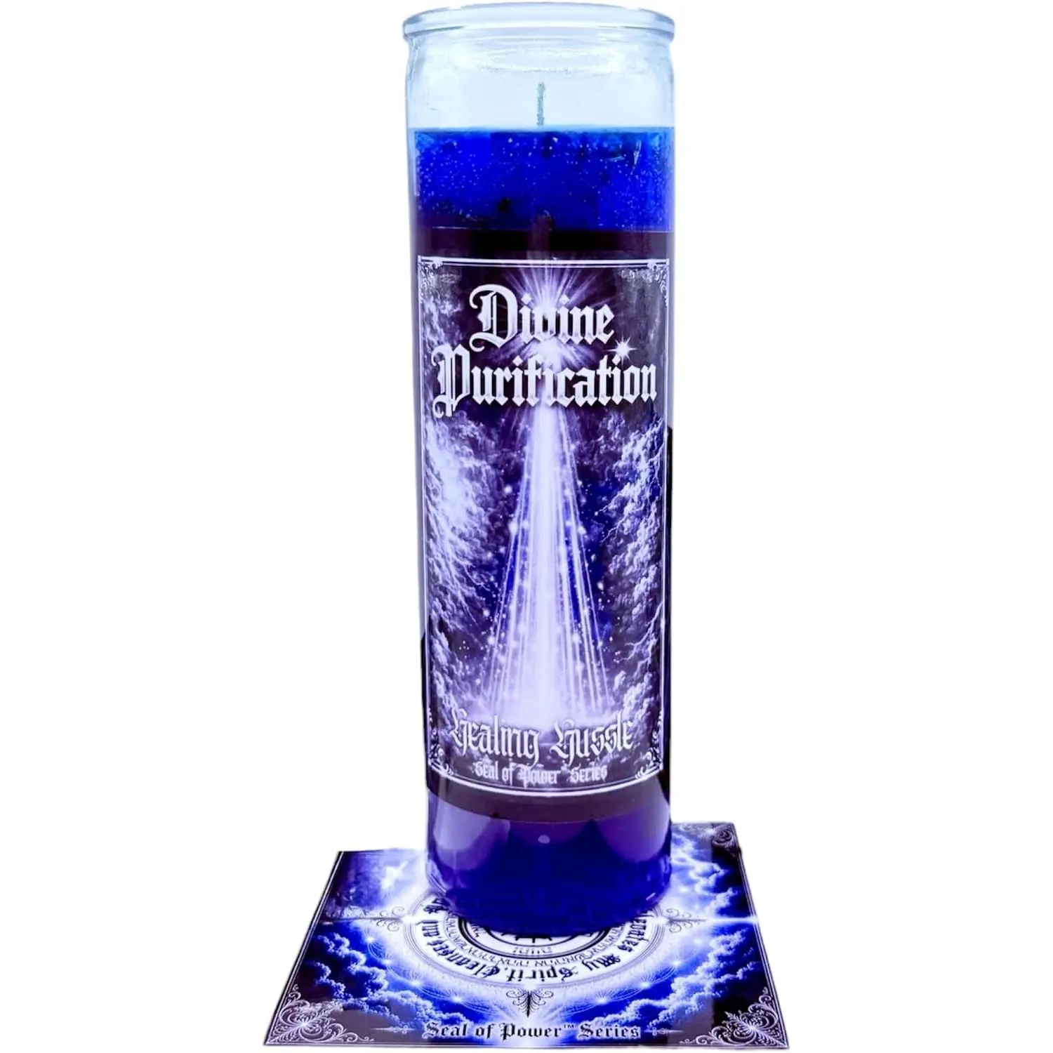 Divine Purification Seal of Power™ Candle Kit | Amethyst & Quartz Infused |Negative Energy Removal |Spiritual & Environmental Cleansing | 8” Royal Blue Glass Candle | Healing Hussle®