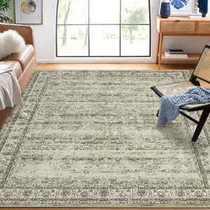GARVEE Washable Area Rugs: Vintage Oriental Design, Ultra-Thin, Stain Resistant, Non-Slip, Available in Various Sizes (2x6 to 10x13) and Colors (Taupe, Sage Green) for Living Room, Bedroom, Dining Room, Office, and More.