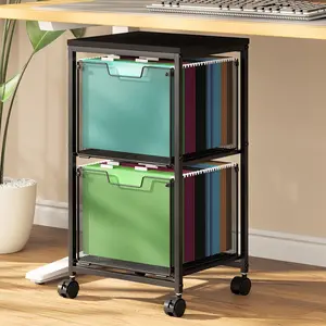 Rolling File Cart with 2 Storage Drawers, Mobile File Cabinet with Wheels, Hanging File Folder Organizer, Under Desk Storage, Printer Stand Utility Cart Filing Cabinet for Home Office,Black