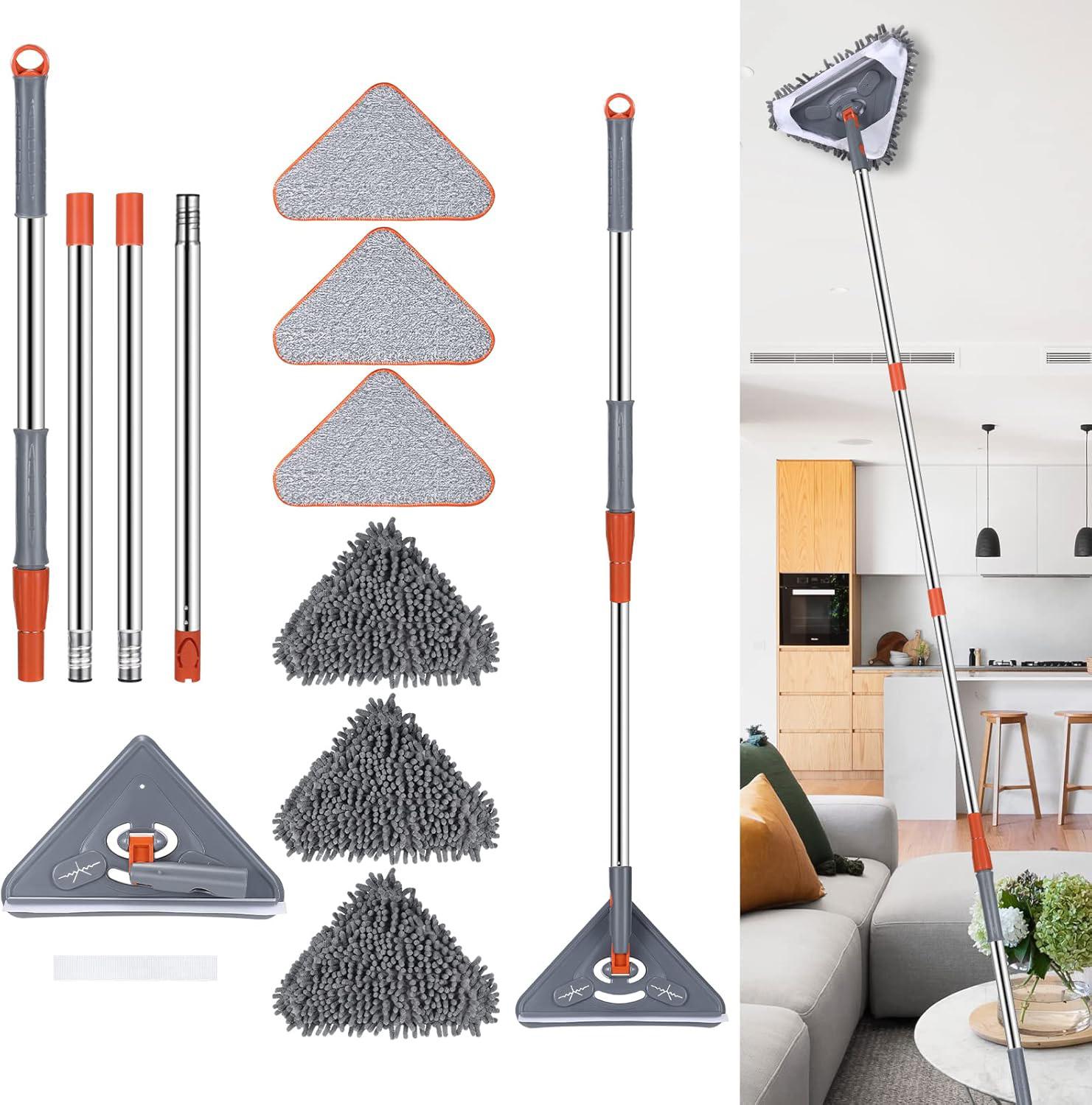 Wall Cleaning Mop with 85-Inch Adjustable Handle for Walls Ceiling Fans Dust Baseboards Floors Includes Dusting Brush Scraper 6 Replacement Pads Microfiber Chenille Pads