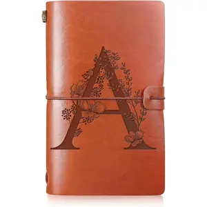 Initial Leather Travel Journal Monogrammed Notebook Appreciation Gifts Refillable Personalized Diary Writing Notepad for Women Graduation Birthday Christmas (A)