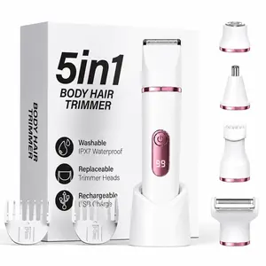 5-in-1 Bikini Trimmer for Women, Electric Razors Shaver IPX7 Waterproof, Cordless Body Hair Trimmer, Ceramic Blade, Facial & Pubic Hair Removal, Travel Portable