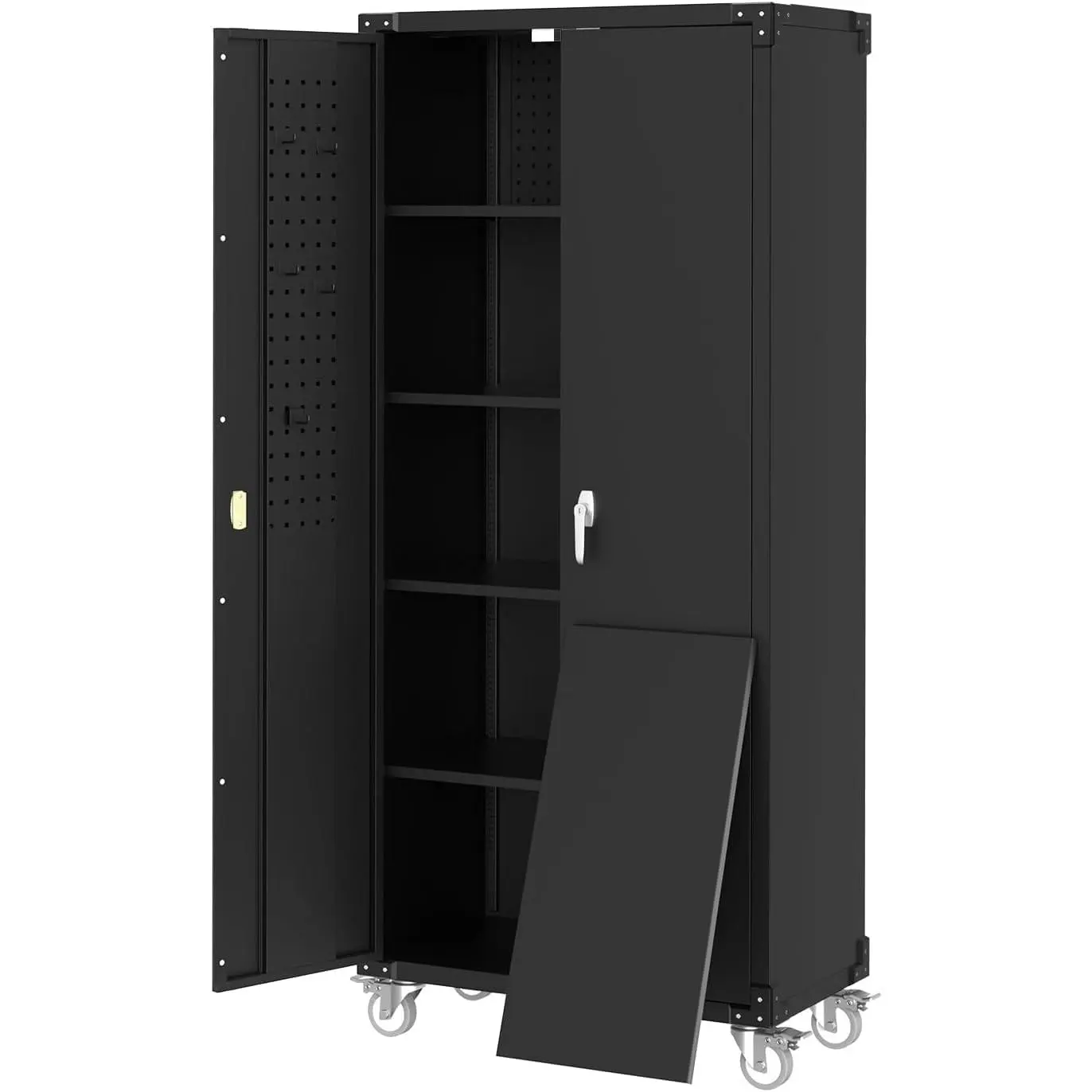 GARVEE Heavy Duty Storage Cabinet with Wheels - 72" Metal Storage Cabinet with Pegboard, Locking Doors & Adjustable Shelves, Garage Workshop Home Office Organize Cabinets