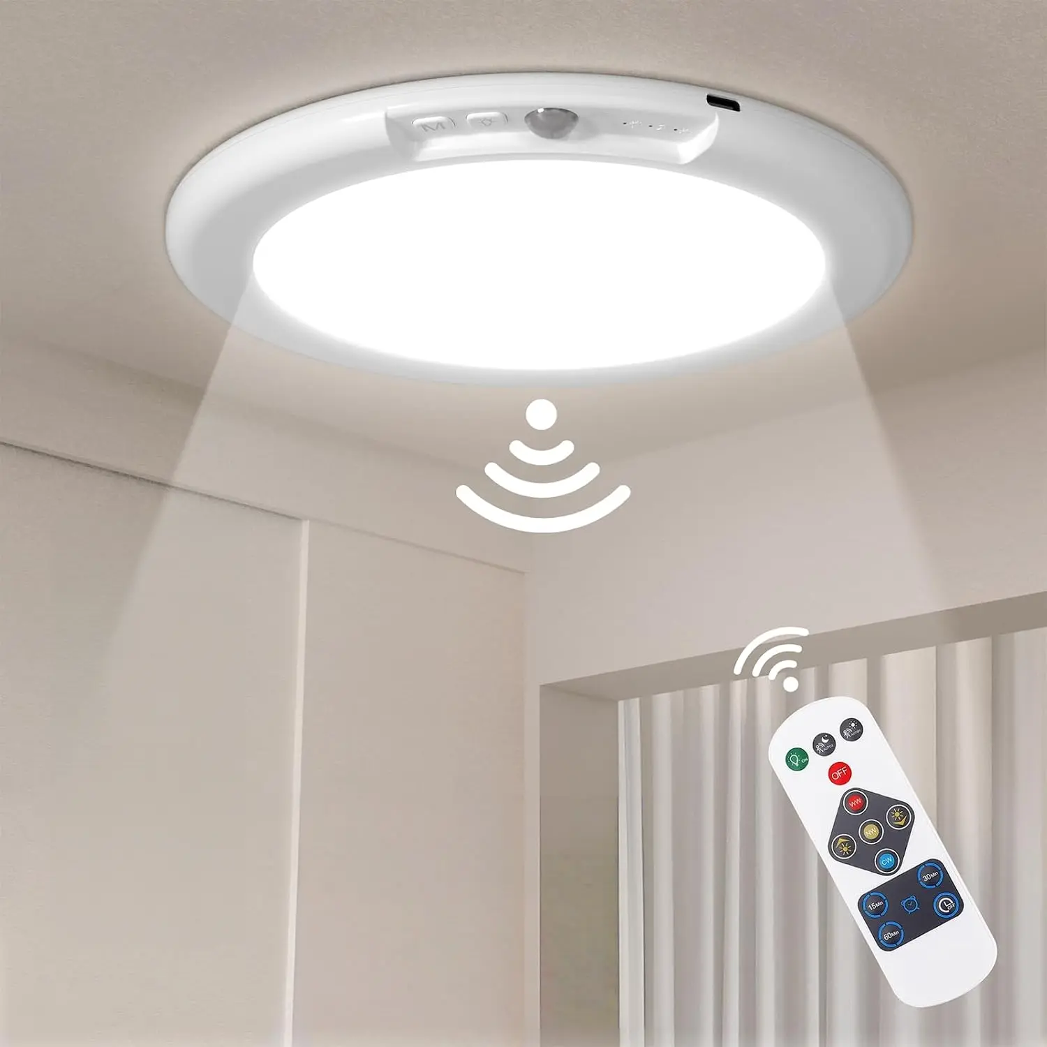 Rechargeable Motion Sensor Ceiling Light with Remote,Operated LED Ceiling Lights Dimmer 7.5'' Wireless Closet Light Magnetic Motion Activated Shower Light for Shed Pantry