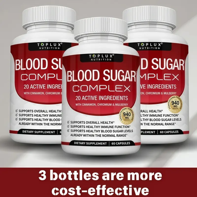3 Bottles Nutrition BloodSugar Complex -60 Capsules with Chromium Cinnamon, 20 Vitamins & Minerals Support Overall Health | Non-GMO | Daily nutrient support | Gluten-Free Formula ﻿