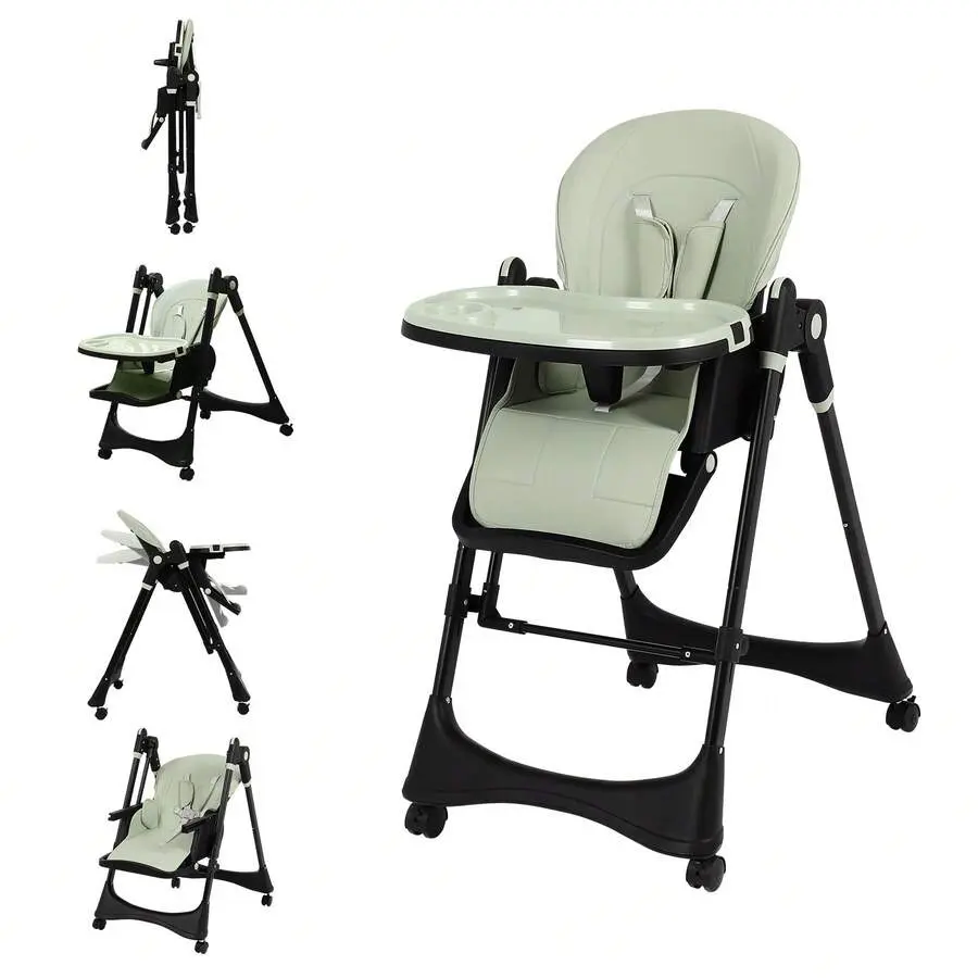 Convertible 6-in-1 High Chair for Babies & Toddlers, Modern PU Leather Feeding Chair with 5-Point Safety Harness, Adjustable Height, Portable Foldable Design & Anti-Tip Base, Abs, 0-36 Months, 5-Height Adjustable, Multi-Use Chair