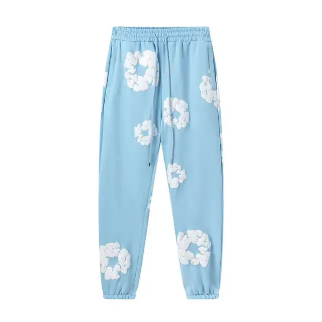Sky blue sweatpants (white floral wreath