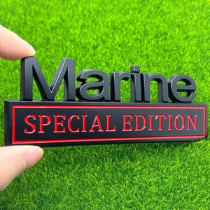 2 Pack Marine Edition Car Emblem - 3D Metal Badge Zinc Alloy Waterproof Rustproof Decal for Fender Tailgate Bumper - Compatible with Truck SUV Auto Accessories (2 Pack, Black Red)