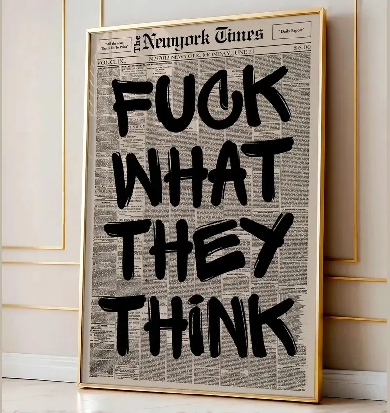 Retro Fuck What They Think Newspaper Motivation Quote Wall Art Poster