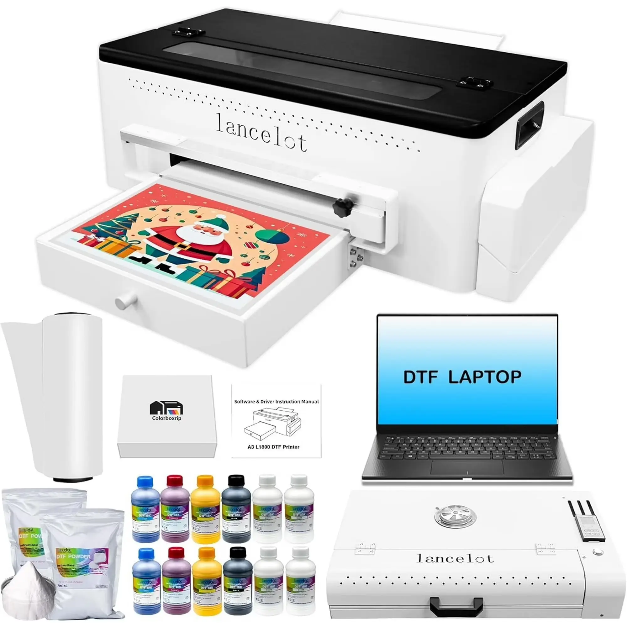 Lancelot A3 L1800 DTF Printer with Roll Feeder – White Ink Circulation System, Hoodie & Apparel Transfer Printing for T-Shirt