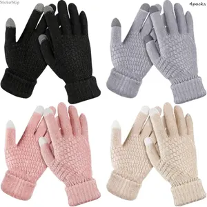 2026 New 4 Pairs Women's Thermal Fleece Lined Winter Gloves, Touch Screen Velvet Thickened Warm Gloves, Korean Style Windproof Cycling Gloves with Elastic Cuffs, Soft Cold-Weather Gear Ideal for Skiing, Outdoor Sports & Daily Outdoor Wear