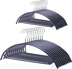 Non Slip PVC Coating Sweater Hangers,Dress Suit Coat Hangers,Shoulder Bump Free Golf T Shirts Clothes Hangers (Black Color 20 Pack)
