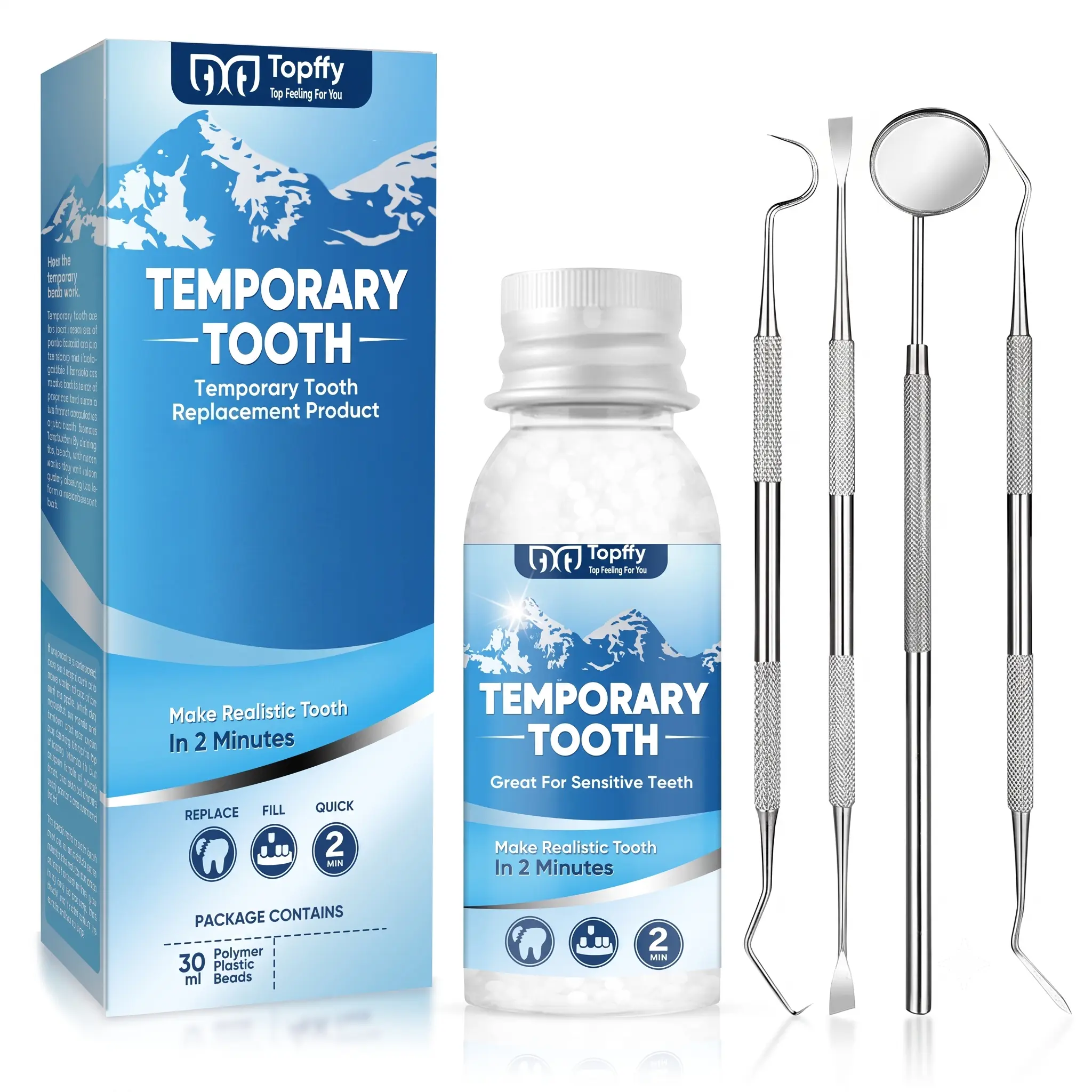 DIY Cosmetic Teeth Shaping Kit – Polymer Beads for Temporary Smile Enhancement, At-Home Teeth Gap Filler, Cosmetic Teeth Cover for Gaps & Chips, Non-Toxic Moldable Beads with Stainless Steel Tool Set, 30 Beads