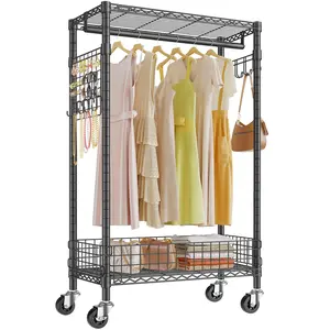 VIPEK R1 Rolling Clothes Rack with Jewelry Pegboards Organizer & Lockable Wheels & Removable Baskets, Heavy Duty Portable Closet Metal Garment Rack for Apartment/Dorms, Ideal for Small Space