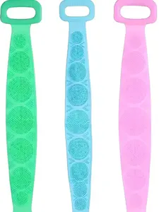 1 Pc Body Cleaning Bath Belt 28 Inch Silicone Double Side Hand Grip Body Back Scrubber Loofah Belt Strap for Body Wash and Cleaning in Assorted Color