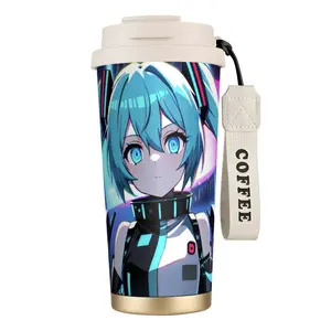 Hatsune Miku Insulated Tumbler - 316 Stainless Steel Leak-Free Vacuum Flask, Kawaii Teal Hair Anime Character Portable Water Bottle with Lid for Fans