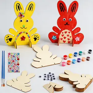 Easter Crafts, 10-Piece Wooden Rabbit Cutouts Painting Kit, Arts and Crafts, Easter Basket Stuffers Party Favors Spring Home Decor