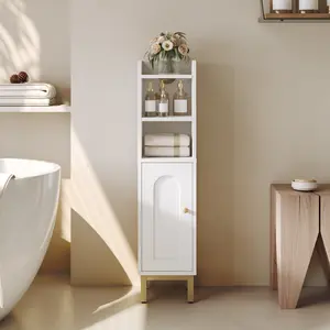 Bathroom Storage Cabinet, Small Corner Floor Cabinet with Door and Shelves, Narrow Toilet Paper Holder, Bathroom Organizer with Adjustable Shelf, for Small Spaces, White