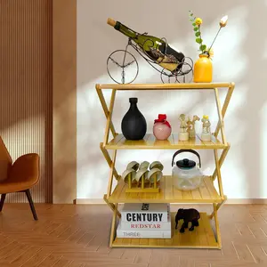 4-tier Bamboo Shelf, Multi-functional Foldable Wood Rack, Portable Outdoor Storage Rack for Picnics Gardens Camping