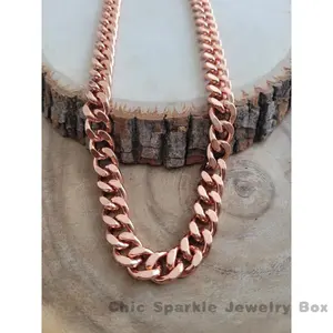 Pure Copper Cuban Link Necklace Heavy Solid Statement Jewelry Chain 24" Unisex