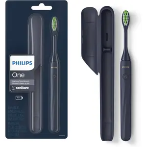 Philips One Battery Toothbrush by Sonicare Midnight Navy Blue with Travel Case and AAA Battery Included for Travel Convenience