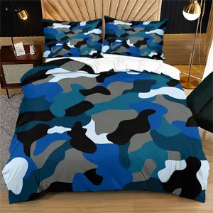 Camouflage pattern bedding set without cotton, soft and durable, includes 1 quilt cover and 1 or 2 pillowcases, excluding quilt and pillow core