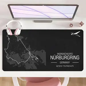 [Mouse Desk Pad] Non-Slip Mouse Pad Large Gaming Mouse Pad With Rubber Base & Stitched Edge Nürburgring Nordschleife Black-White Design Desk Top Protector Mat Gaming Desk Accessory Office Desk Accessories For Home Office Racing Enthusiasts Gifts