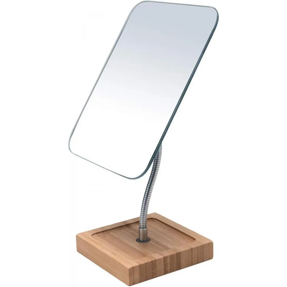 Bamboo Flexible Makeup Mirror with Stand, 8-Inch Frameless Rectangle Glass, 360° Rotating Flexible Gooseneck Desk Vanity Mirror, Durable Bamboo Base, Decor Item, Gift-Worthy Single Item