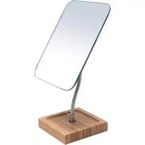 Bamboo Flexible Makeup Mirror with Stand, 8-Inch Frameless Rectangle Glass, 360° Rotating Flexible Gooseneck Desk Vanity Mirror, Durable Bamboo Base, Decor Item, Gift-Worthy Single Item