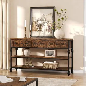 52" Industrial Console Table with 3 Drawers & Open Shelves - Metal Entryway Sofa Table for Behind Couch, Entry or Living Room,Brown