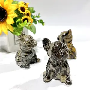2 Counts Picture Jasper French Bulldog Crystal Carving Healing Stones Natural Stone Chakra Balancing Reiki Home Office Decor From IG Crystal