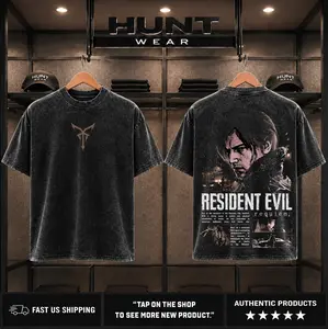Resident Evil Leon Kennedy Requiem Vintage Hoodie, Raccoon City Survivor Graphic T-Shirt, Biohazard 4 Remake Streetwear, Acid Wash Mineral Oversized Sweatshirt, DSO Agent Aesthetic, Gamer Fan Gift, Unisex Cotton Apparel