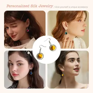 【Summer Gift】-Silver silk pendant earrings – Hypoallergenic jewelry with multi-color silk, dyed using natural plant extracts