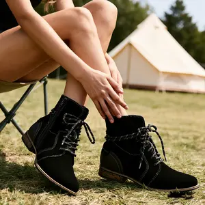 womens faux suede combat boots low block heel side zipper autumn winter versatile fashion ankle boots