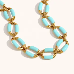 Marina 18K Gold Non-Tarnish Waterproof Chunky Necklace turquoise jewelry