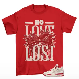 Men's Soft Round Neck T-Shirt with Prints - Loveless Red Shirt for Jordan 4 Valentine's Day, Ideal for Workwear & Layering