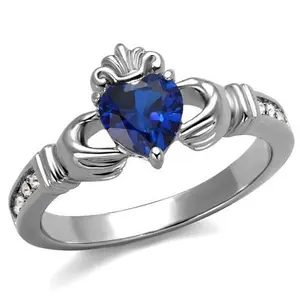 ETERNAL SPARKLES Women's Silver Claddagh Celtic Irish Fashion Comfort Statement Love Ring - Blue CZ