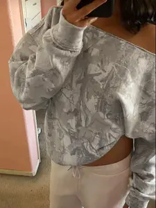 Women's Camo Print Off-shoulder Casual Loose Pullover Sweatshirt, Long Sleeve Drop Shoulder Design, Perfect for Spring & Fall Fashion, Womenswear